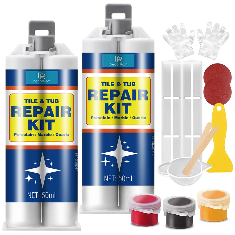 Porcelain Repair Kit - 3.4oz Tile and Fiberglass Tub Repair Kit, Fast Repair Granite and Quartz Countertop Chip Repair Kit for Cracks, Dents, Holes on Ceramic Bathtub Sink, Marble, Acrylic, Granite