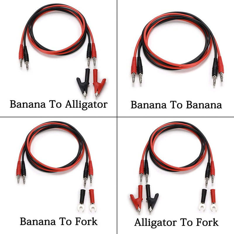 Sumnacon 4 in 1 Banana Plug Alligator Clip Pure Copper Fork Test Lead, 3.3 ft Multimeter Flexible Test Lead Wire Cable with Protective Jack Copper Clamps for Electrical Testing 1000V/15A 3.3Ft/1M