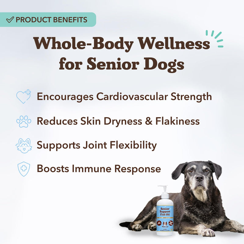 Natural Dog Company Senior Dog Bundle – Omega 3 Fish Oil Liquid 16oz & Senior Wellness Chews 90ct – Support Mobility, Brain, Heart & Eye Health with Turmeric, Salmon, Lion’s Mane & Omega-3s