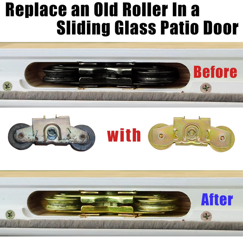 Patio Sliding Door Rollers Replacement Assembly Fits Andersen Gliding Glass Door Roller Part #1997061 (1982 to P), 1-1/4" Tandem Steel Ball Bearing Wheels, 2 Pack