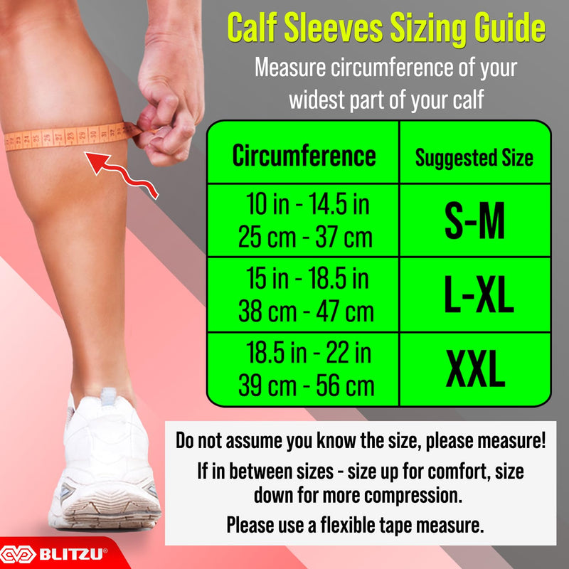 BLITZU Calf Compression Sleeve for Men & Women Footless Compression Socks Support Runners Leg Sleeve Shin Splints Pain Relief Black Large/X-Large