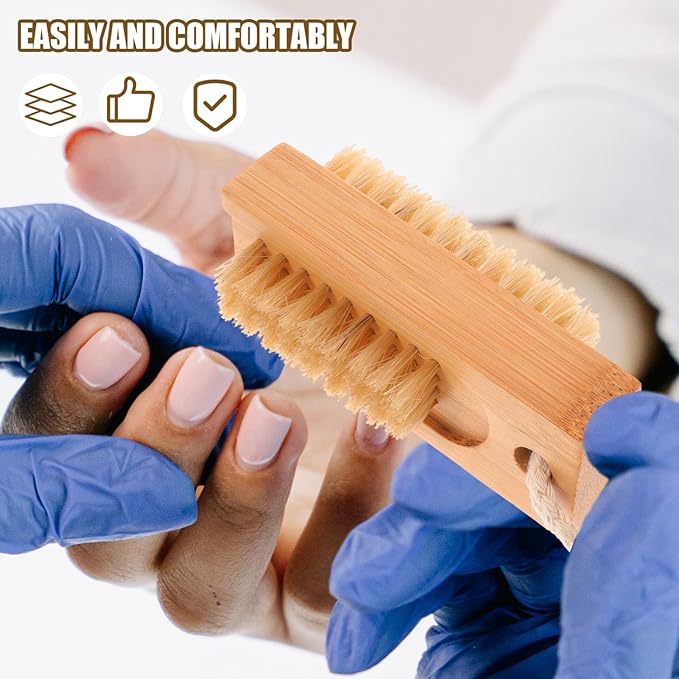 Beaupretty Nail Brushes Set of 2 Nail Brushes Wooden Hand Wash Brushes Double Sided Nail Cleaning Nail Scrub Brush with Hanging Rope - NewNest Australia