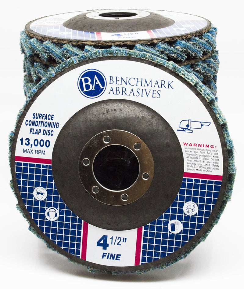 Benchmark Abrasives 4-1/2" Type 29 Surface Conditioning Angle Grinder Flap Discs for Blending, Grinding, Sanding, Polishing, 7/8" Arbor (5 Pack) - Fine Grit