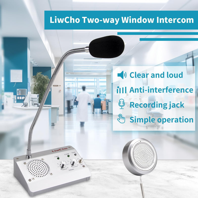Dual-Way Window Intercom System,High Power Speaker,Microphone Speaker for Teller Window, Two Way Interphone for Bank,Hospital,Business,Office.