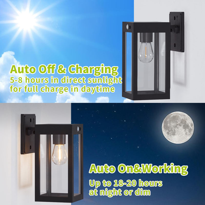 2 Pack Solar Porch Lights Outdoor,Solar Wall Lights with 3 Lighting Modes&Motion Sensor, Dusk to Dawn Sconce Lights Wall Mount,Exterior Wall Lantern Light Fixture for House, Garage,Patio,Shed Black