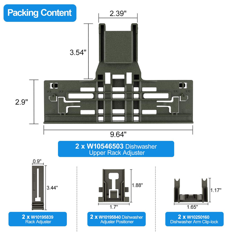 Upgraded WPW10546503 Dishwasher Top Rack Adjuster For Kitchenaid Dishwasher Parts Upper Rack W10546503 Dishwasher Replacement Parts For Whirlpool Kenmore Dishwasher Upper Rack KDTE334GPS0 KDTM354DSS4