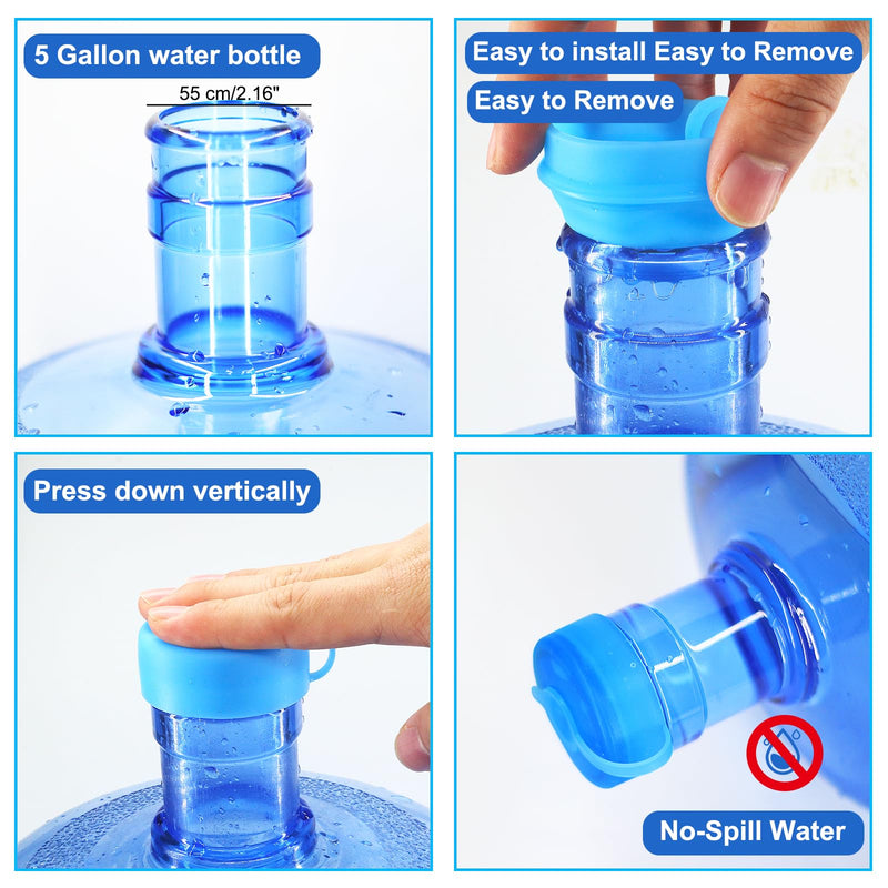 Myvision Secure Cap for Water Dispenser 3-5 Gallon Water Jug Cap Reusable, Silicone Replacement Cap, Non Spill Bottle Caps for 2.16in/55mm Bottle Water Dispenser Caps (4) 4