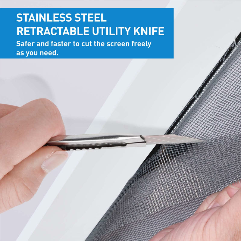 Screen Repair Kit, 5 in 1 Screen Tool - Screen Roller Tool, Spline Removal Hook,Screen Clips, Retainer Spline (32 ft) and Screen Cutter for Replacing & Installing Door and Window Screens Black Spline
