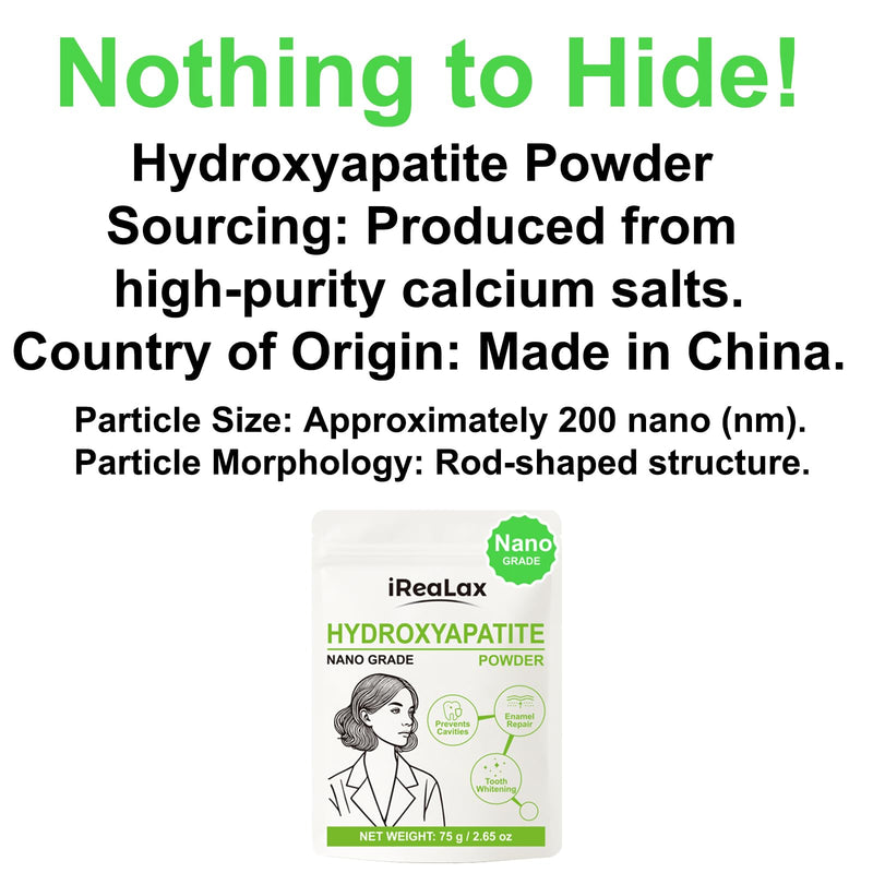 100% Pure Nano Hydroxyapatite Powder 75g (2.65 oz) | Nano Grade unflavored Hydroxyapatite Crystals for Teeth | DIY Formulations | nanohydroxyapatite Bulk