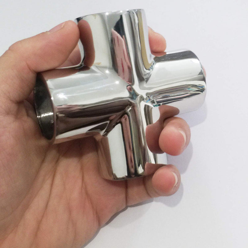 Marine Grade 316 Stainless Steel Heavy Duty Cast Boat 1-1/4in（32MM） Hand Rail Fitting 4 Way Cross Tube Pipe Connector Tee Joint