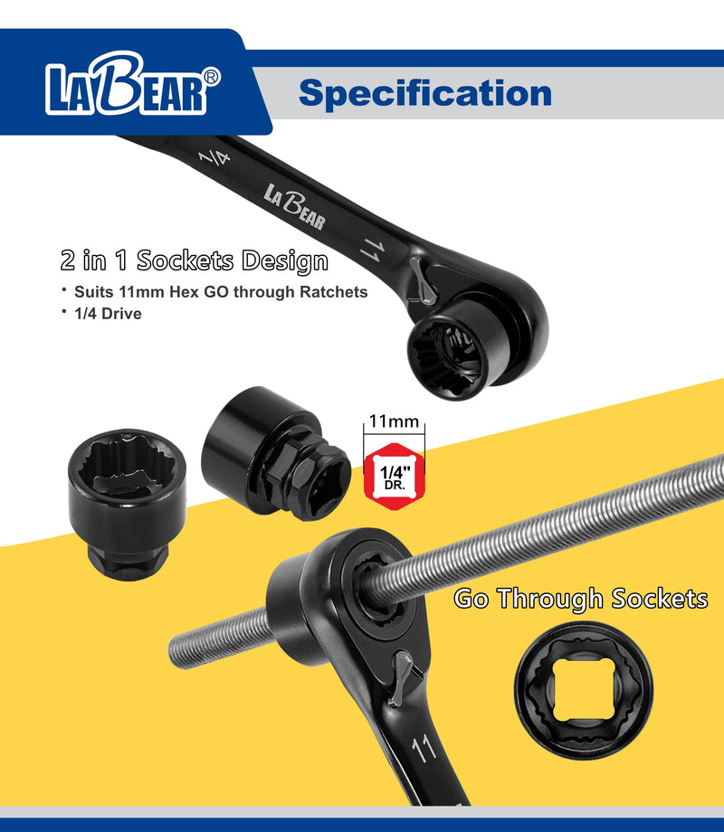 LABEAR Low Profile 2-in-1 Ratchet Wrench Set, 1/4" Bits & Sockets | 31pcs kit, Non-slip socket grip, 90T/120T dual ratchets, Supa-Grip profile, 18mm stubby reach, case included
