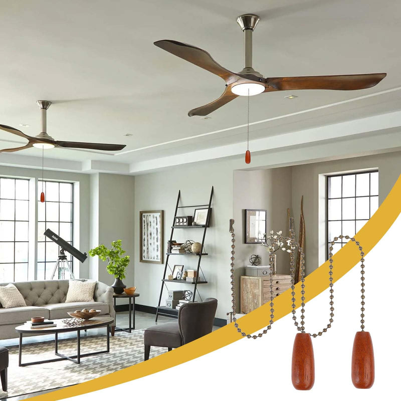2PCS Ceiling Fan Light Pull Chain, 13 Inch Fan Light Pull Chain Extensions, Wooden Ceiling Fan Extension Connector Ornaments for Ceiling Fan Light Lamp Chain Pulls(Brown) Brown