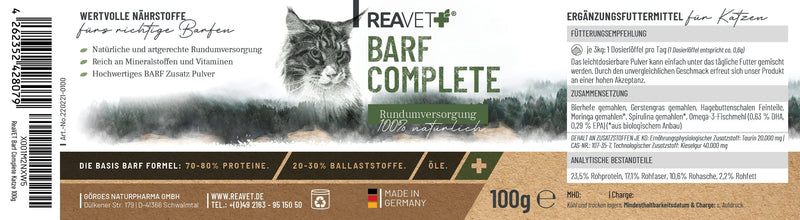 ReaVET Barf Complete Cat for 5 months - Barf all-round care for cats, Barf for cats, Barf supplement for cats, cat vitamins for cats and cat minerals - PawsPlanet Australia