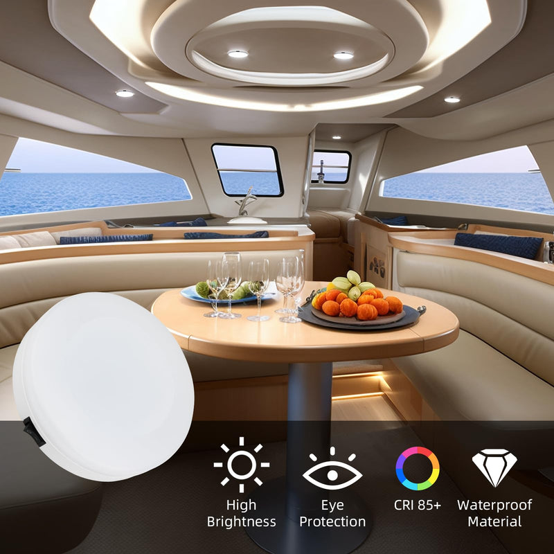 5.6 Inch Boat Dome Light, Boat Interior Lights 12V, Marine LED Courtesy Lighting with ON/Off Switch, Waterproof Marine Interior Lighting for Yachts Boats RV Trailers(6000-6500K Cool White)