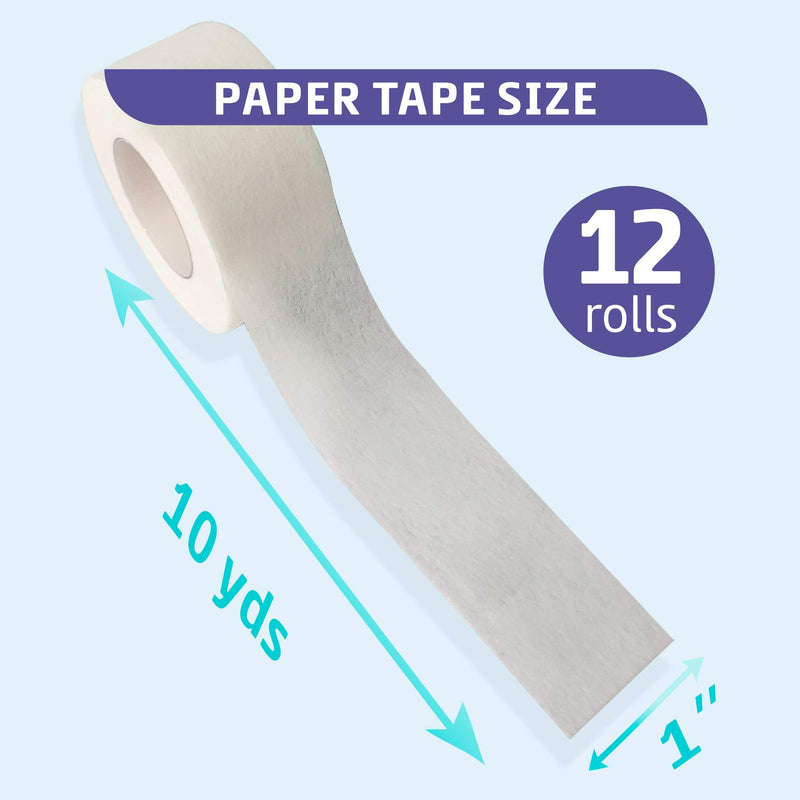 Conkote Soft Paper Surgical Tape 1" x 10 Yards, Gentle Adhesion and Hypoallergenic, 12 Rolls White
