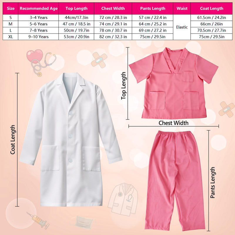 UNGLINGA Doctor Costume for Girls - Kids Scrubs with Lab Coat Stethoscope, Doctor Dress Up for Halloween Career Day Role Play M (5–6Y)