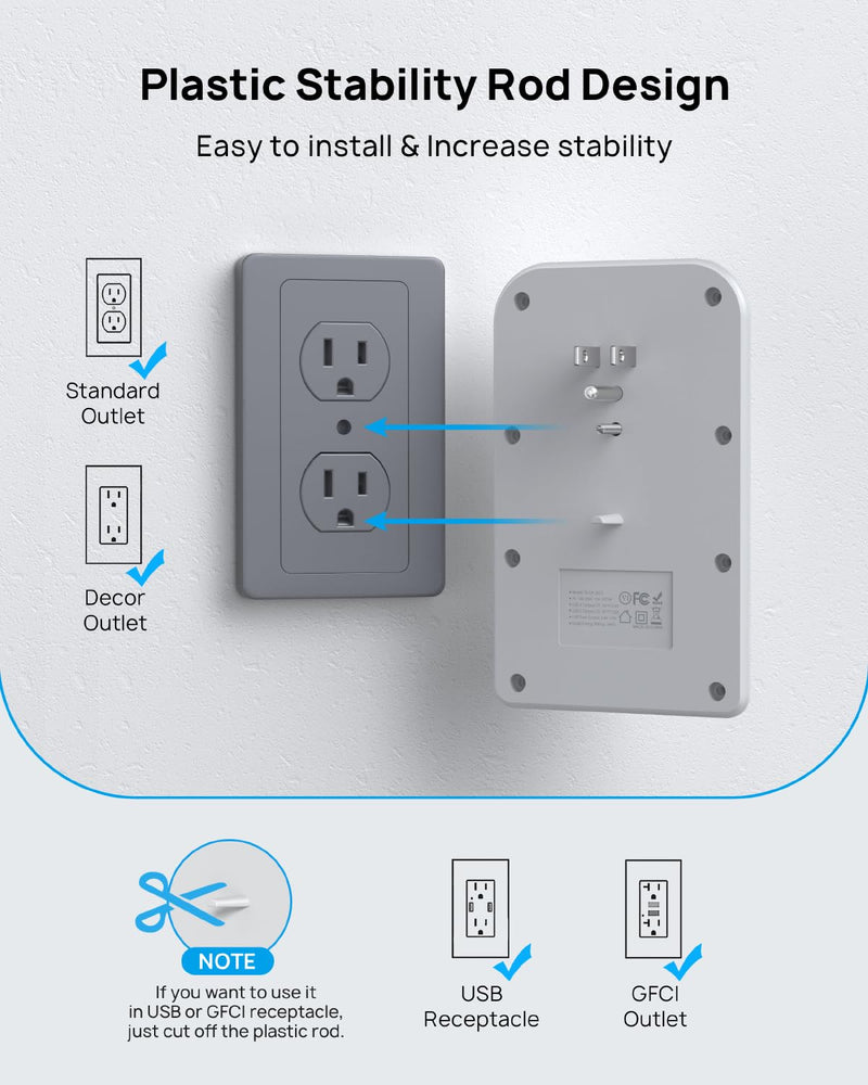 TROND Outlet Extender Surge Protector, 8 Outlet Splitter with 3 USB Ports(1 USB C), 1440J Electric Plug Multiplier, Multi Plug with ON/OFF, 3 Way Multiple Wall Extension Adapter for Home School Office 8 AC Outlets