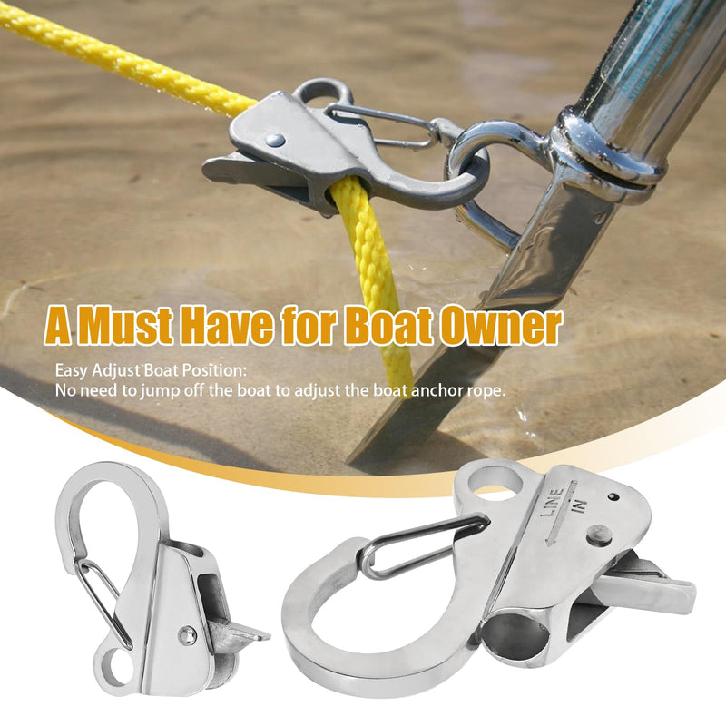 Boat Anchor Hook Sliding Hook Stainless Steel Boat Anchor Hook System Fits 3/8"-5/8" Dock Rope Holds 8500 lbs Adjustable Anchor Clip (1PCS)