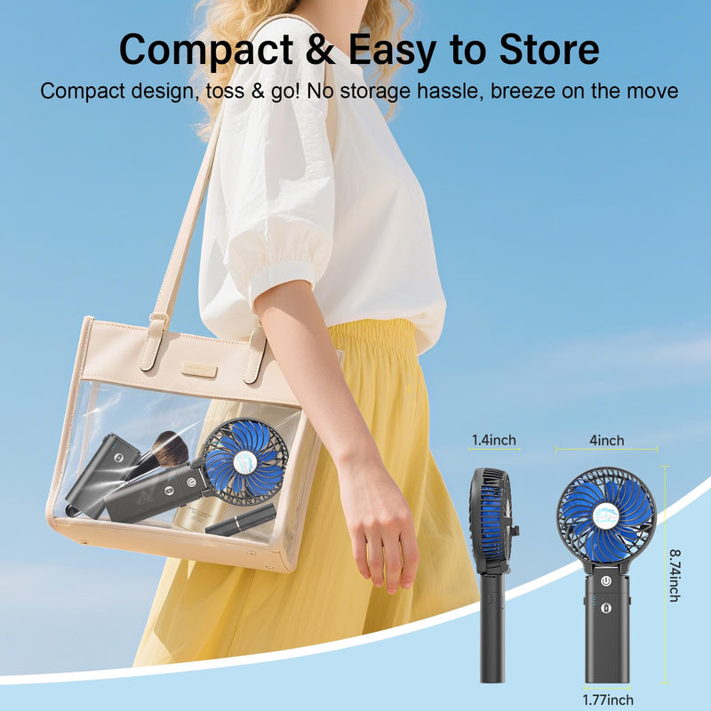 HandFan 10400mAh Powerful Handheld Fan, 40Hrs Long-Lasted Hand Fan Rechargeable, Mini Personal Fans Foldable, Heavy Duty Battery Fans Portable for Travel Beach Concerts Cruise Makeup(Blue Blade) Blue Blade