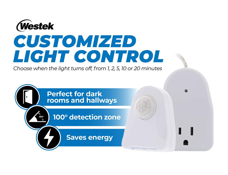 Westek MLC12BC-4 Indoor Plug-in Corded Motion Activated Light Control, Single, White 1