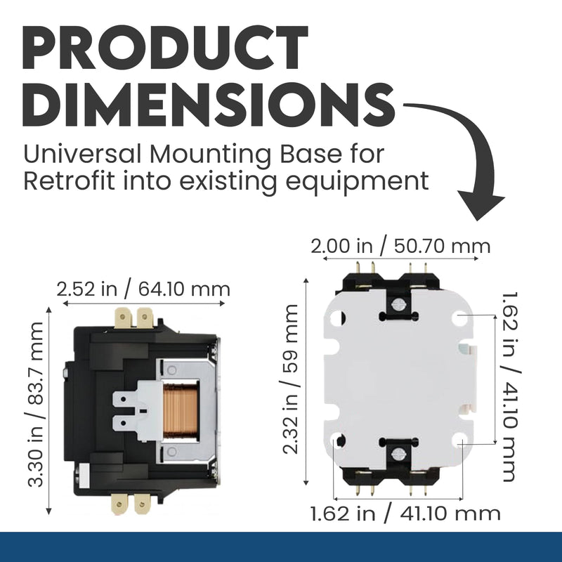 2 Pole Definite Purpose Contactor 24V Coil, 40 Amp Definite Purpose, UL Recognized and Approved for use with A2L Refrigerants, Line Lugs, Load Screws, ControlGear DW402A-11 (2P 40A 24V Coil) 2P 40A 24V coil