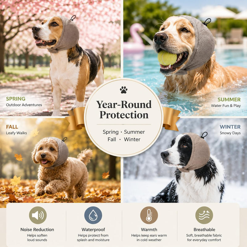 Upgraded Dog Ear Muffs with Soundproof Foam, Noise Protection, No Shake Ear Wrap, Calming Hoodie for Fireworks Grooming Bath Coffee L Mocha Bark Large