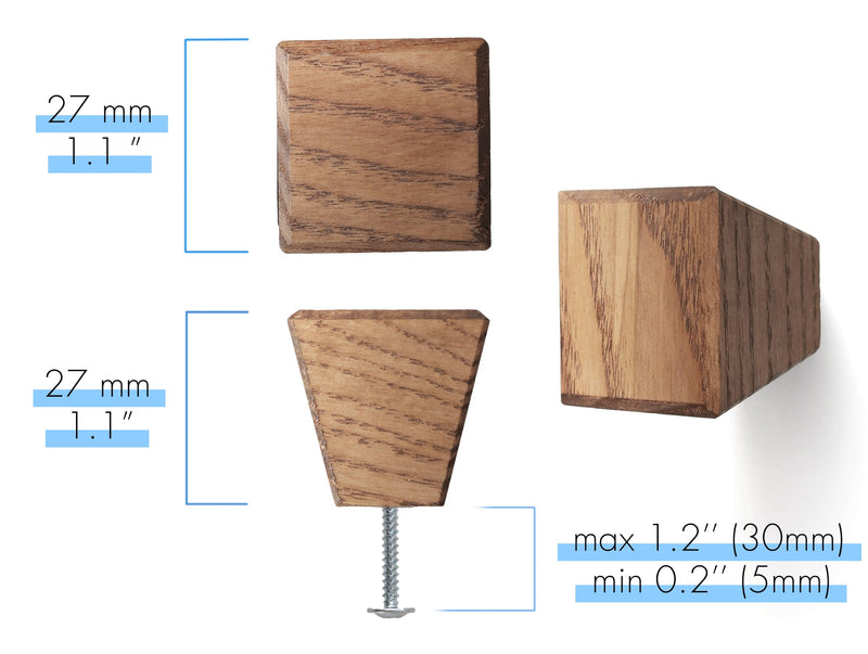 Ash Tree Wood Cabinet Knobs - 1x1 inches Diamond Shape - Wooden Drawer Pulls for Cabinets Doors, Dresser and Drawers Knob, Kitchen Cabinet Door Handle, Cabinet Hardware (Set of 12) set of 12