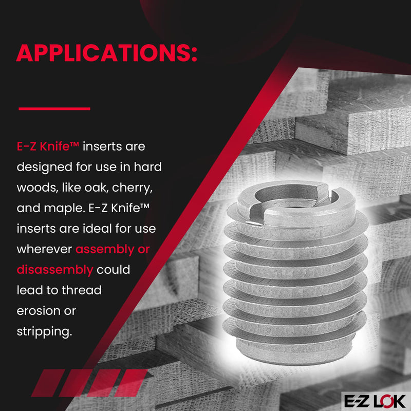 E-Z LOK Knife Threaded Insert for Hard-Wood, Stainless Steel Thread Inserts 10-24 Internal Threads, 0.500" Length (Pack of 10)