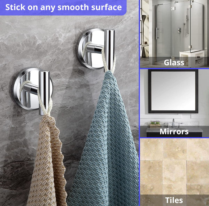 HOME SO Suction Cup Hooks T Shape for Shower, Bathroom, Glass Door, Mirror, Tile – Loofah, Towel, Coat, Bath Robe Hook Holder for Hanging up to 15 lbs – Waterproof & Rustproof, Chrome (2-Pack) 2.0