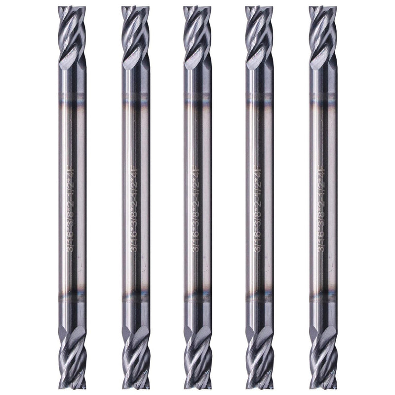 5Pcs 3/16" 4 Flute Solid Carbide Square End Mill, Double End, AlTiN Coated | 35 Degree Helix, 3/16" Cutting Diameter, 3/16" Shank Diameter, 3/8" Length of Cut, 2-1/2" Overall Length 3/16 in 5