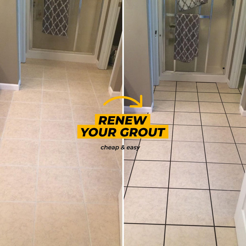 Pentausa Premixed Acrylic Sanded Tile Grout Repair Kit - Ready to Use Grout Renew Filler for Bathroom, Shower, & Kitchen Tile with Grout Removal Tool, Applicator & Sponge, (8.8 Oz - 250gr) (Black) Black