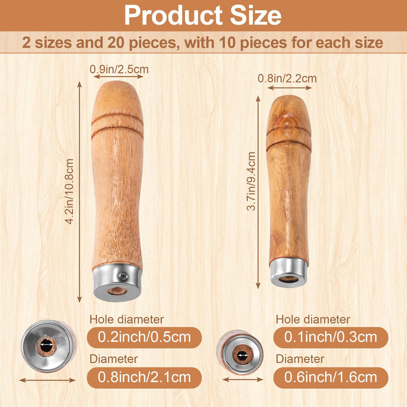 Wooden File Handle with Strong Metal Collars 20pcs, 10pcs Medium Wooden Handle for 6"-8" File and 10pcs Large Wood Handle for 10"-12" File, Screwdriver Hand Drill File Handle Yellow-2