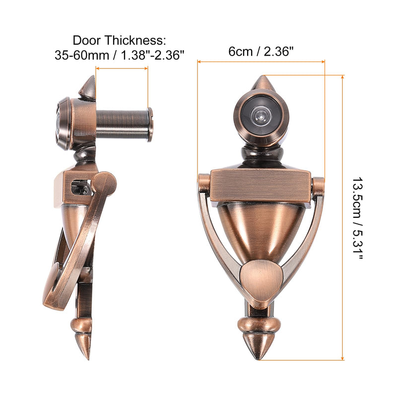 PATIKIL 9/16" Door Knocker with Viewer, 1 Pcs 180 Degree Door Viewer Die-Cast Construction with Peephole Fits 1-3/8inch to 2-3/8inch Door Peep Hole for Home Office Hotel, Red Bronze