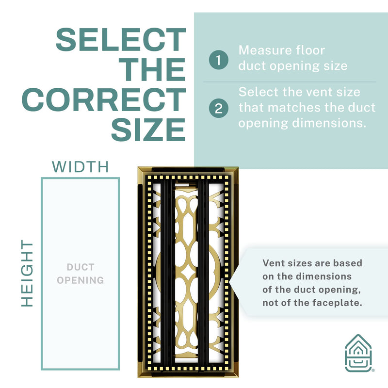 Home Intuition Victorian Floor Vent Cover 4X10 Inch Floor Register with Mesh Cover Trap Heat and Air Walkable Metal Floor Vent for HVAC Duct, Polished Brass