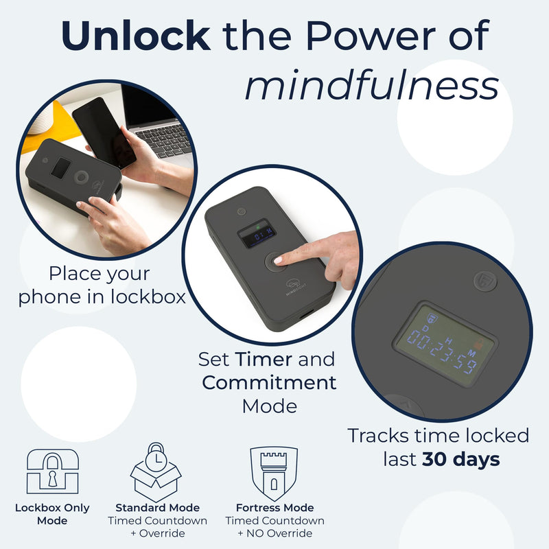 Mindsight Personal Timed Lock Box | Unplug from Phones and Other Small Distractions | 3 Modes based on Willpower | Easy to Use | Out of Sight ~ Out of Mind | Boost Your Mental Wellness Matte Black