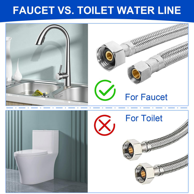 Universal Flexible Faucet Hose Connector, 24-Inch x 3/8" Comp x 1/2" FIP, Premium Braided Stainless Steel Faucet Water Supply Line for Kitchen Bathroom Sink Faucet (2-Pack) 24 Inch