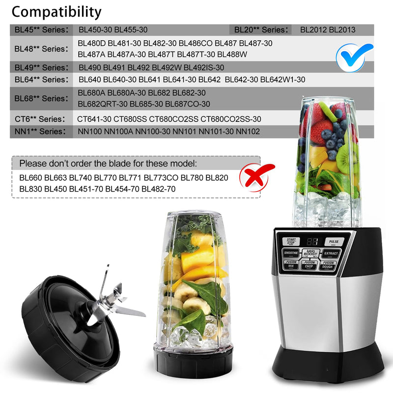 7 Fins Blender Blade Replacement Parts Compatible with Ninja Blender Top Lid Accessories for Ninja Auto iQ BL682-30 BL642-30 BL450-30 BL482-30 BL687CO-30 ect. Black 1