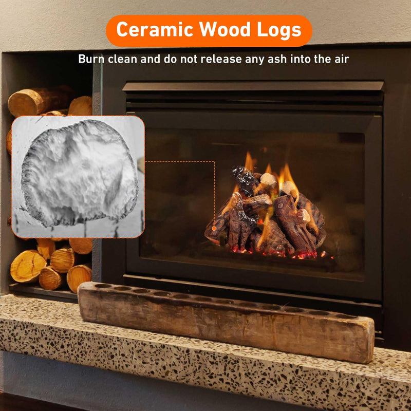 Stanbroil 10 Piece Set of Small Ceramic Logs for Gas Fireplace Fire Pits