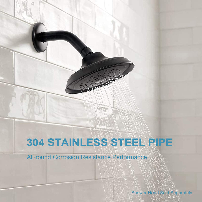 OFFO Shower Arm with Flange, 6 Inches Wall Mount Replacement Angle Shower Head Arm Wall-Mounted For Fixed Shower Head & Handheld Showerhead, Matte Black 6 Inch