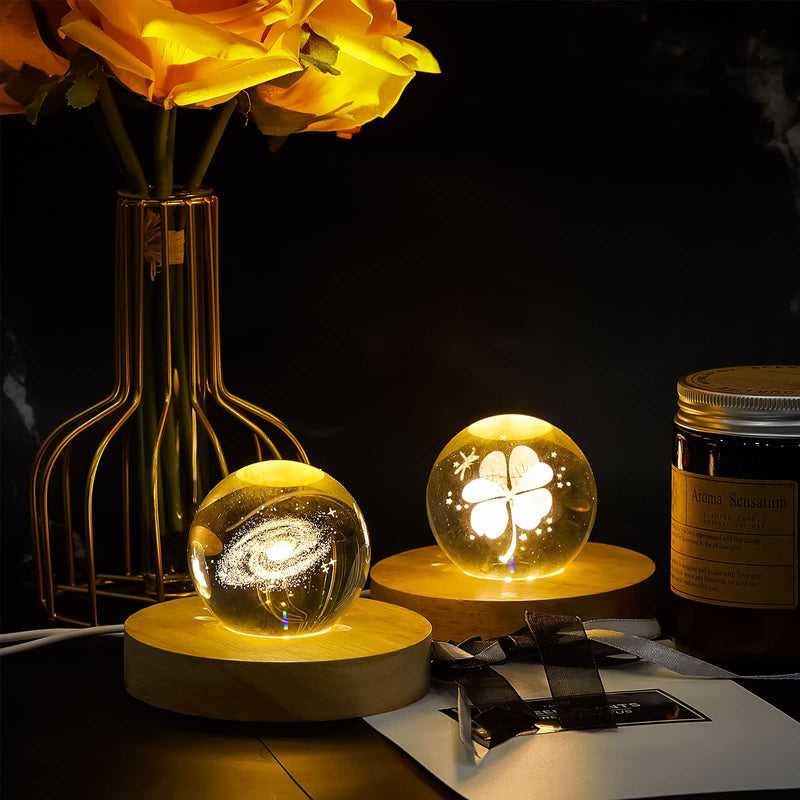 Honoson 2 Pcs LED Base Wood Light Display Base for Crystal Glass Art Resin Light Display Base Stand with 6 LED Wooden Crystal Light Resin Lamp Display Stand for 3D Crystal Laser USB Only(Square, Round) Square, Round