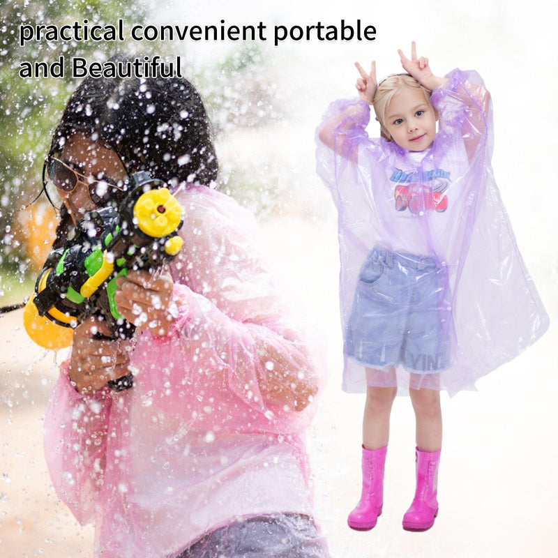 Disposable Rain Ponchos for Kids,Rain Ponchos Family Pack,Clear Kids Ponchos,Individually Wrapped. Colors10