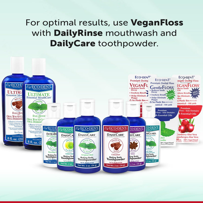 Eco-Dent VeganFloss Dental Floss, Waxed, Cranberry-Aloe - Floss with Vegan Plant-Based Wax, Recyclable Cardboard Packaging, 100 Yds (Pack of 6) 100 Yards (Pack of 6)