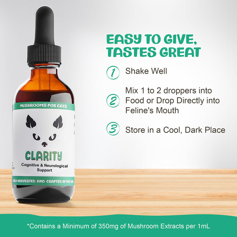 MycoCat Clarity - Cat Calming & Cognitive Support Supplement with Functional Mushrooms & Adaptogens - Brain Health, & Senior Feline Wellness - for Memory & Focus - 2 oz