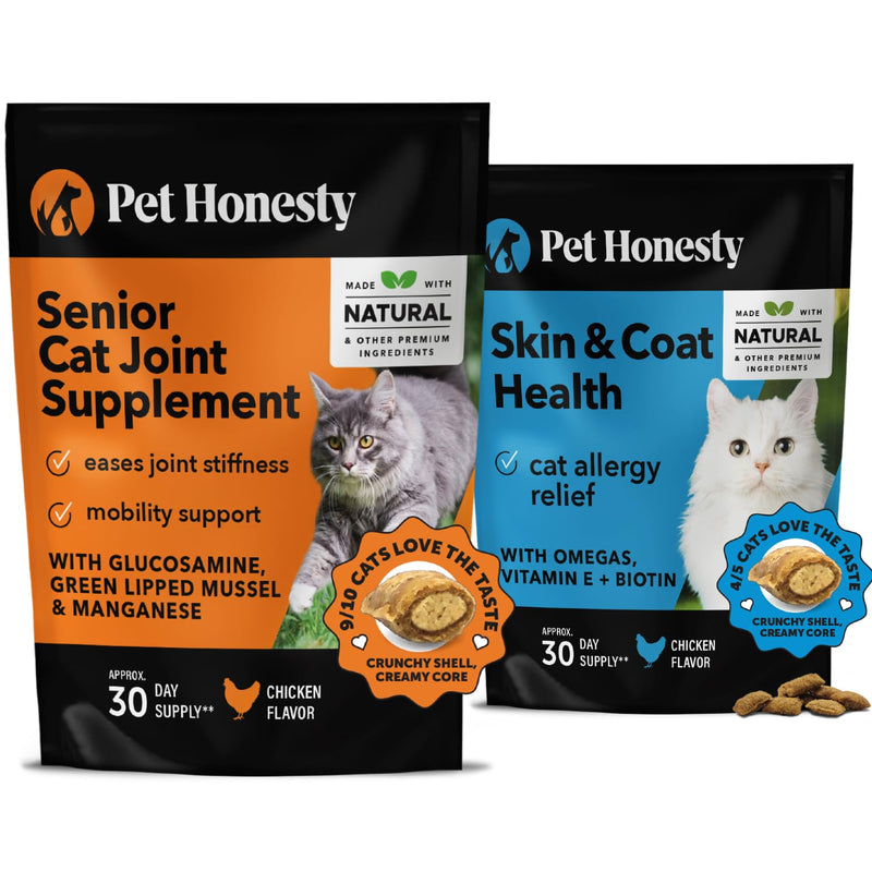 Cat Hip & Joint Health & Skin & Coat Health Virtual Bundle: Glucosamine Chews for Joint Support & Omegas for Shiny Coat (Chicken 30-Day Supply)