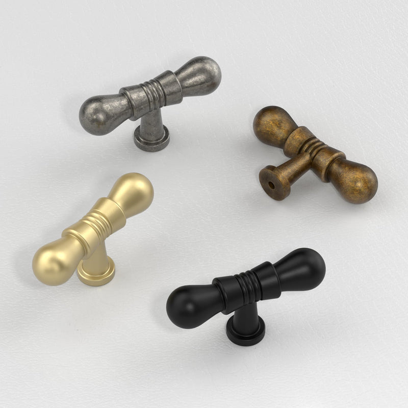 Alzassbg Brushed Gold T Bar Cabinet Knobs 10 Pack, AL6098MGP | Single Hole Knob, 2.4 Inch Length, Solid Metal Build, Decorative Hardware Pulls, for Cabinets and Drawers 2.4" Single Hole