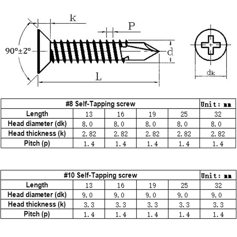 60PCS #8 x 1-1/4" Sheet Metal Self Drilling Screws,410 Stainless Steel Flat Head Screws Phillips Head Self-Tapping Screws High-Strength Fast Sheet Metal Screws (1/2" to 1-1/4" Available) 60PCS #8 x 1-1/4"