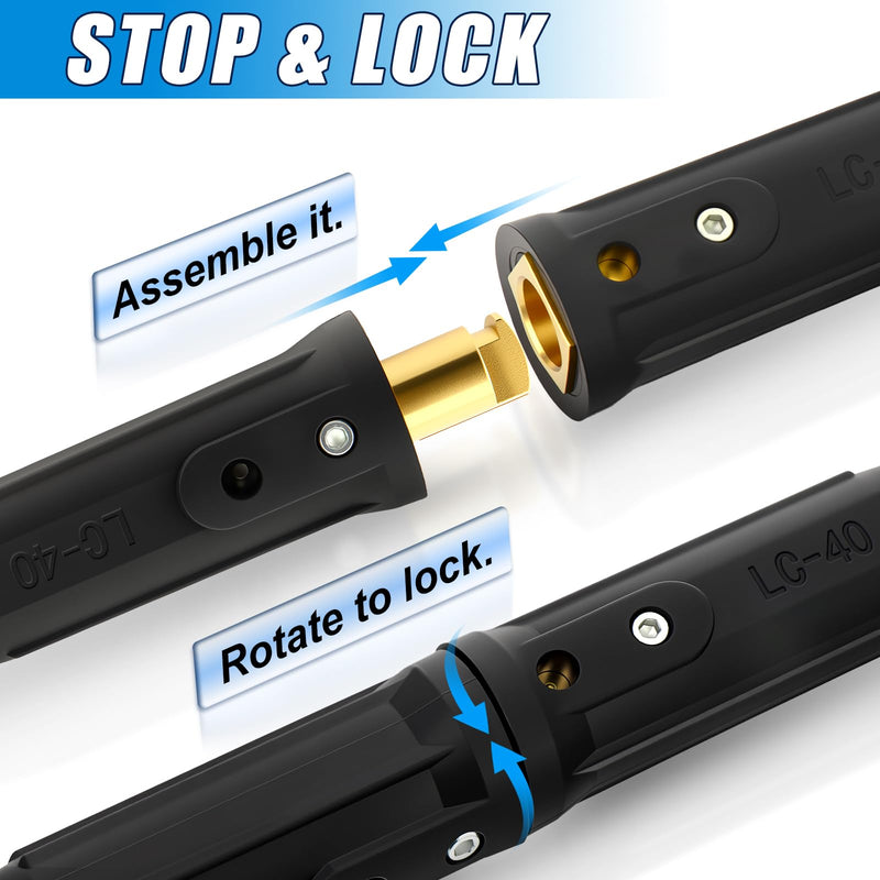 MEANLIN 2Sets LC-40 Welding Leads Quick Connector,Welding Cable Connectors,1/0 and 2/0(50-70mm²) Cable Size Capacity,350 Amp Max Rating,Male & Female Welding Connectors for Welding Machine Accessories