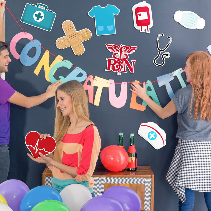 24 Pieces Nurse Party Decoration Nurses Graduation Supplies Decoration Doctors Theme Cutouts Funny Nurse Cut Outs with 60 Pcs Glue Point Nurse Cap Stethoscope Heart Cutouts for Hospital School