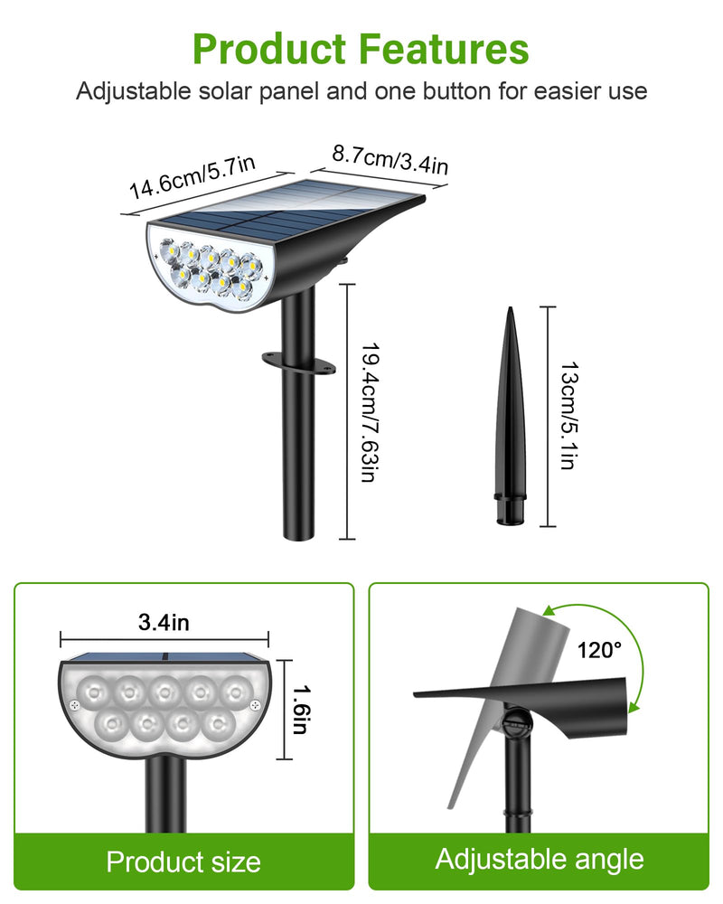 Solar Spot Lights Outdoor, Solar Lights Outdoor Waterproof IP65, 3 Brightness Modes Dusk to Dawn Landscape Spotlights for Yard Garden Pathway Tree Decoration, Warm White, 6 Pack