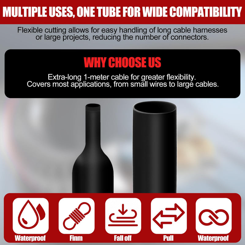 1 Pcs Heat Shrink Tubing, 3: 1 Ratio Dual Wall Adhesive Lined, Marine Grade Waterproof, Insulated Sealed for Industrial/Automotive Cable Repair(3/8'' (9.5mm)-82ft,Black) 3/8''(9.5mm)-82ft Black